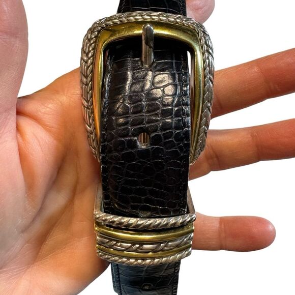 Brighton Classics Women's Black Lizard Crocodile Leather 4B714 Size Medium (30) - Picture 1 of 5